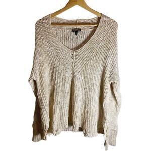 Eileen Fisher Organic Cotton Crochet Linen Ecru Tape Box Pullover Sweater L